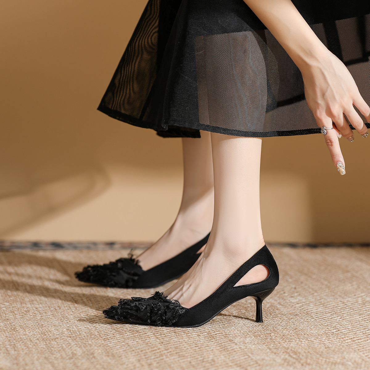 French black high-heeled for women 2025 new style slim heel pointed single spring and autumn temperament bridesmaid shoes, daily dress shoes #ddmypand