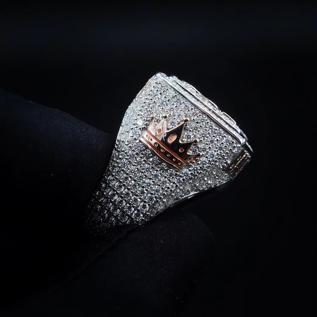 Moissanite Ring Men S925 Silver Two Tone Iced Out Buss Down Custom Sparkle Moissanite Ring