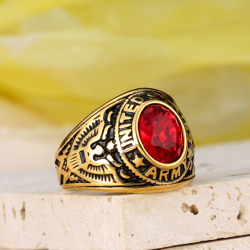 Hip Hop Retro Inlay Colorful Stones Casting Eagle Ring Stainless Steel Mens Jewelry