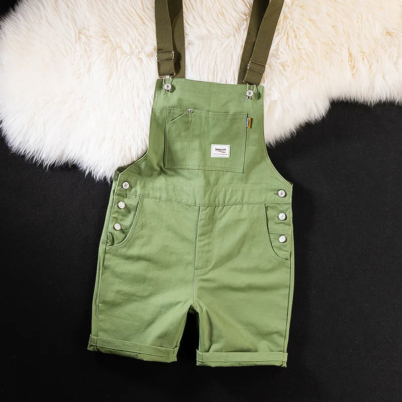 Summer Men Bib Pants Solid Color Casual Shorts Jumpsuits Streetwear Joggers Multi Pockets Fashion Suspenders Cargo Overalls 250312
