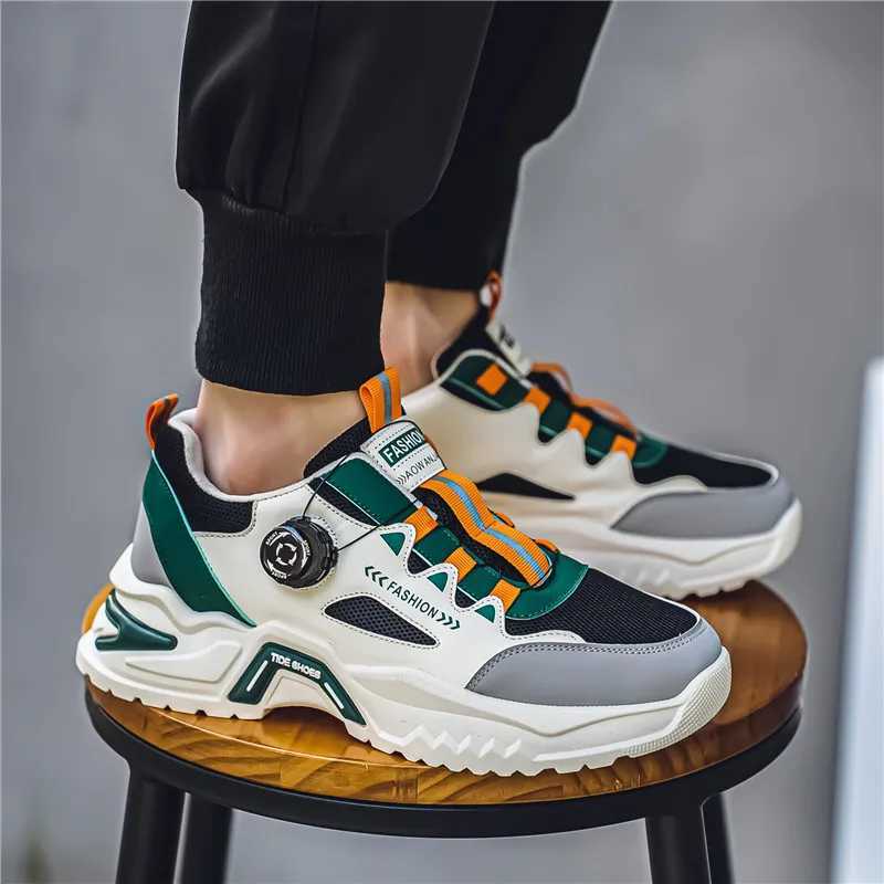 Mens Korean rotating buckle trendy casual sports shoes four season soft soled non slip outdoor running shoes student sneakersXJ250312