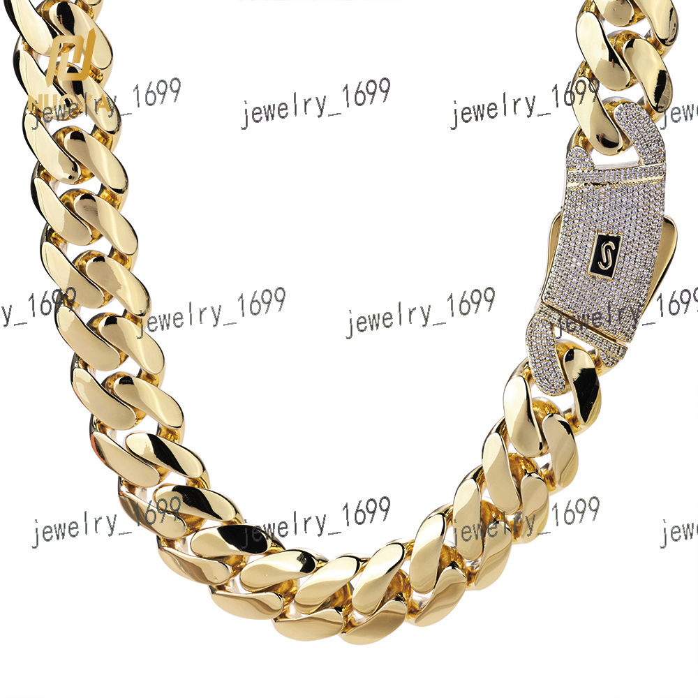 NUOYA 14K/18K Gold Plated Thick Solid Cuban Link Chain Hip Hop Jewelry Iced Diamond Clasp Flat Miami Cuban Link for Men Women