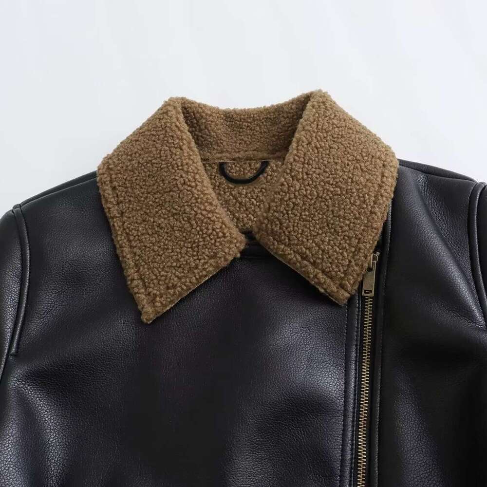 2023 Autumn/Winter New Y2k Women's Velvet Splicing Motorcycle Style Fashion Short Jacket Coat