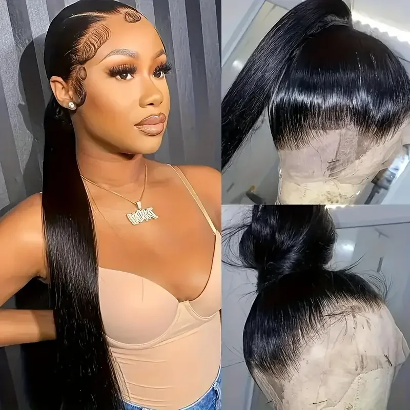200% Hd Transparent Bone Straight 13x6 Frontal Wigs Brazilian Remy Preplucked 13x4 Lace Front Simulation Human Hair Wig For Women