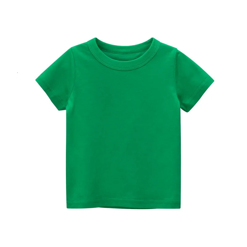 Summer Girls Boys Solid T-Shirts Clothes 100% Pure Cotton Short Sleeve Yellow Red Green Kids UnderShirt Bottomming Clothing 250311
