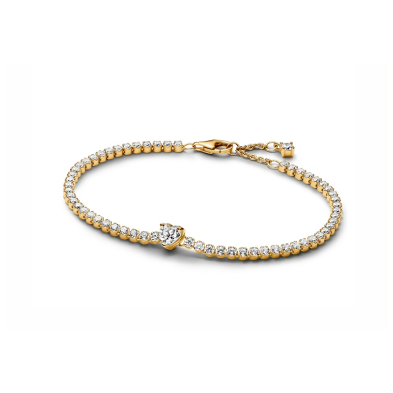S925 Sterling Silver Heart Tennis Chain Bracelets Women Shiny Diamond Cubic Zirconia Authentic Birthday Gift Christmas Jewelry