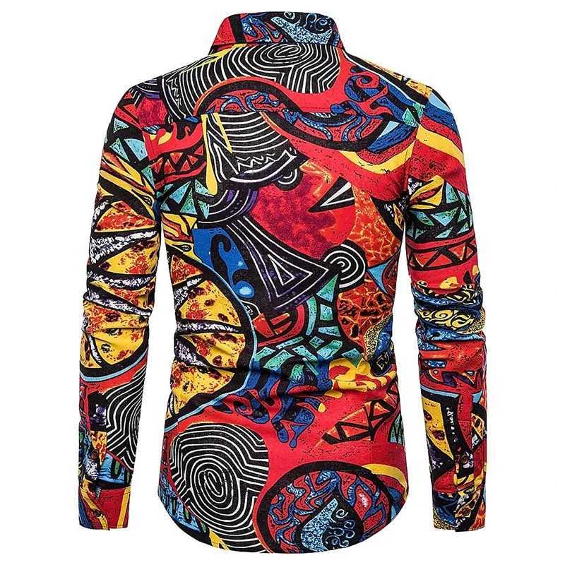 Retro Complex Pattern Mens Shirt 3D Printed Unique Long Sleeve Collar Button Shirt Formal Party Clothing Autumn Fashion Shirt W250312