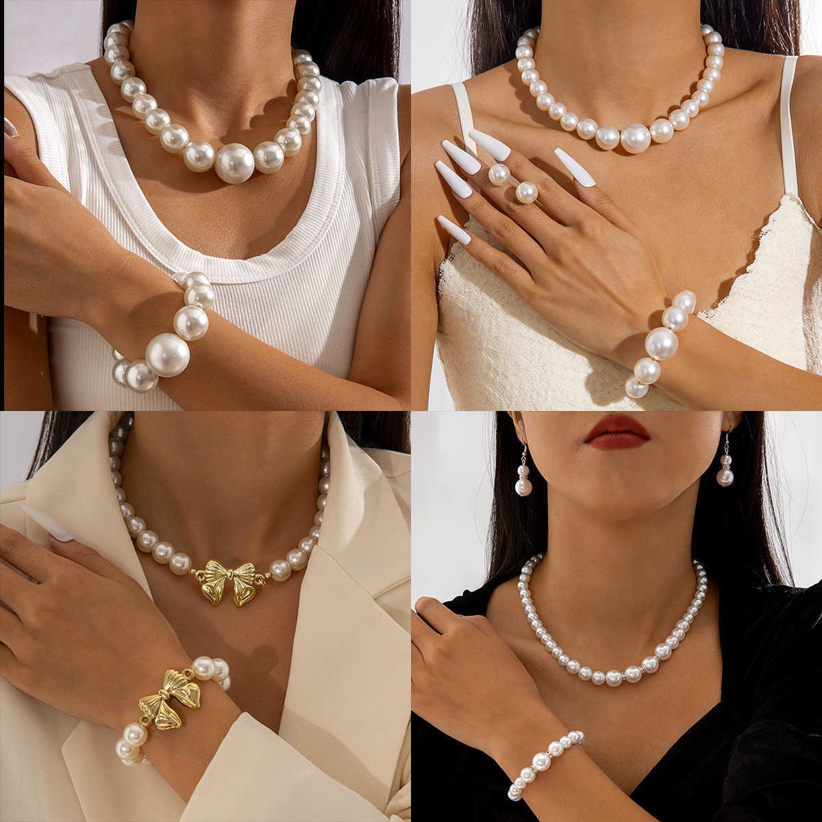 Fashion imitation pearl necklace bracelet earring set design butterfly bead jewelry set for women W250312