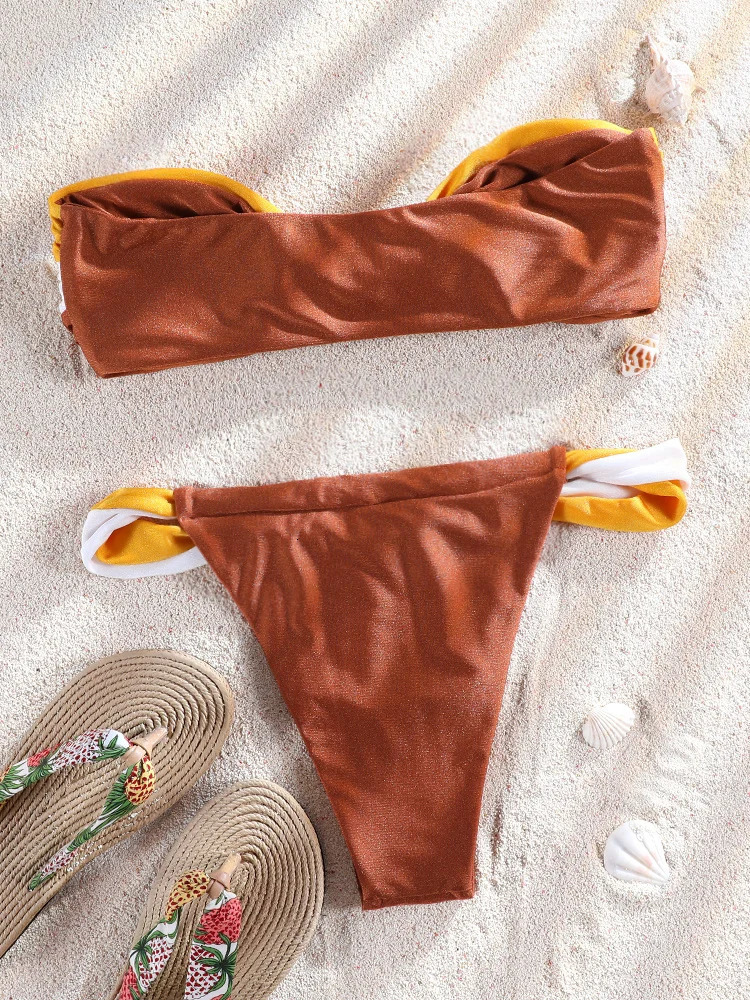 ZRTAK Bikini Sets Patchwork Swimsuit Off Shoulder Swimwear Low Waist Biquinis Women Bathing Suit Sexy Bikinis 250310