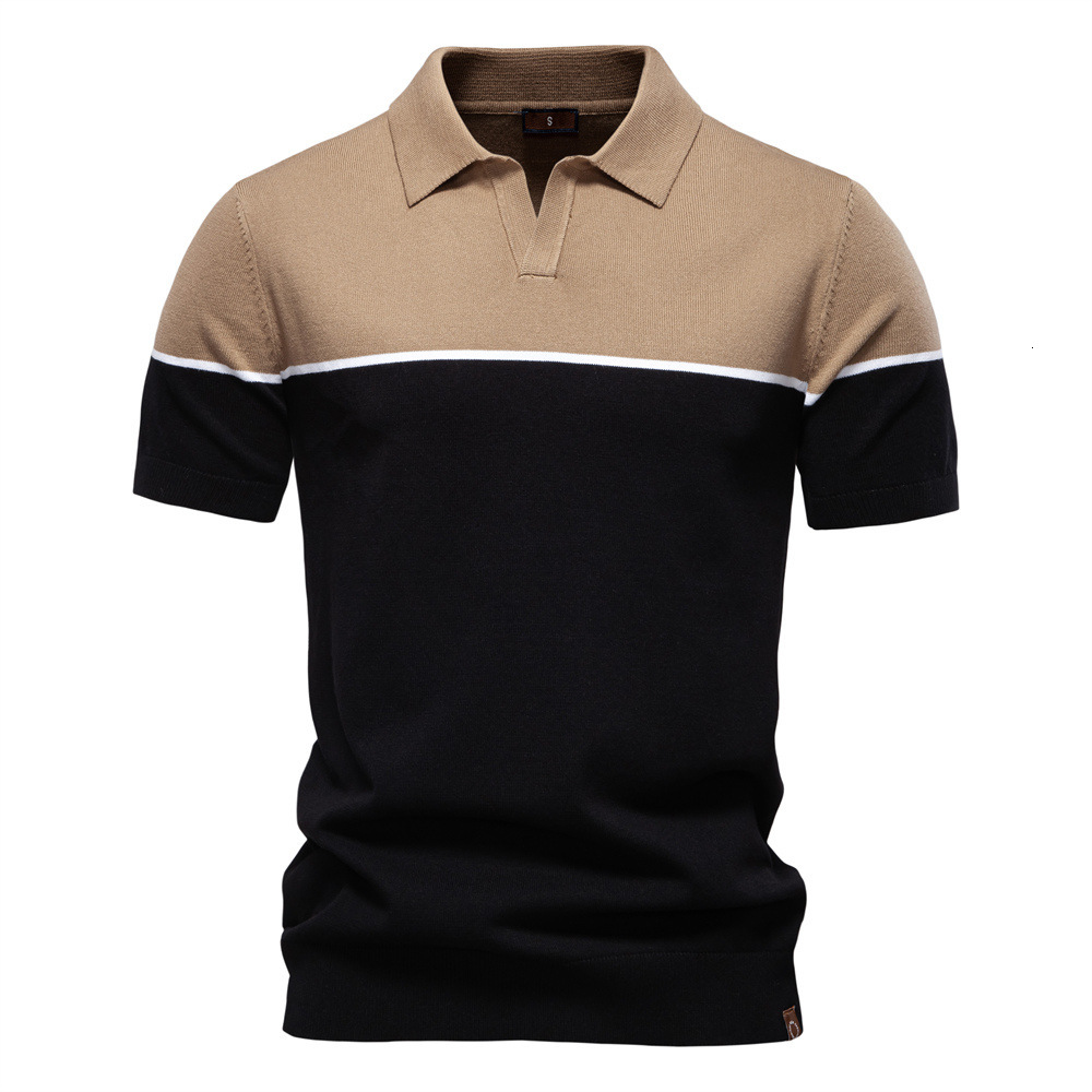 2025 Summer New Men's Short sleeved Knitted t shirt with Color blocked Collar for Casual Polo Men tracksuit
