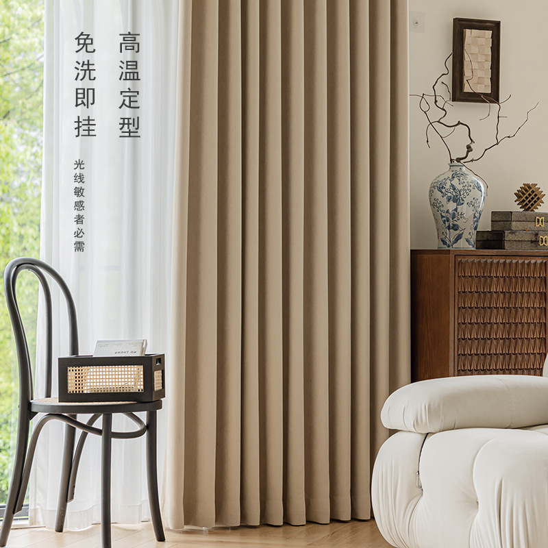 T0394 Original ultra-soft chenille thickened high blackout curtain bedroom shiny French cream style Shaoxing curtain wholesale