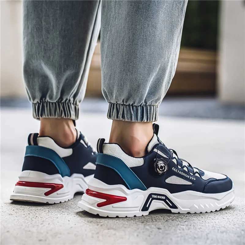 Mens Korean rotating buckle trendy casual sports shoes four season soft soled non slip outdoor running shoes student sneakersXJ250312