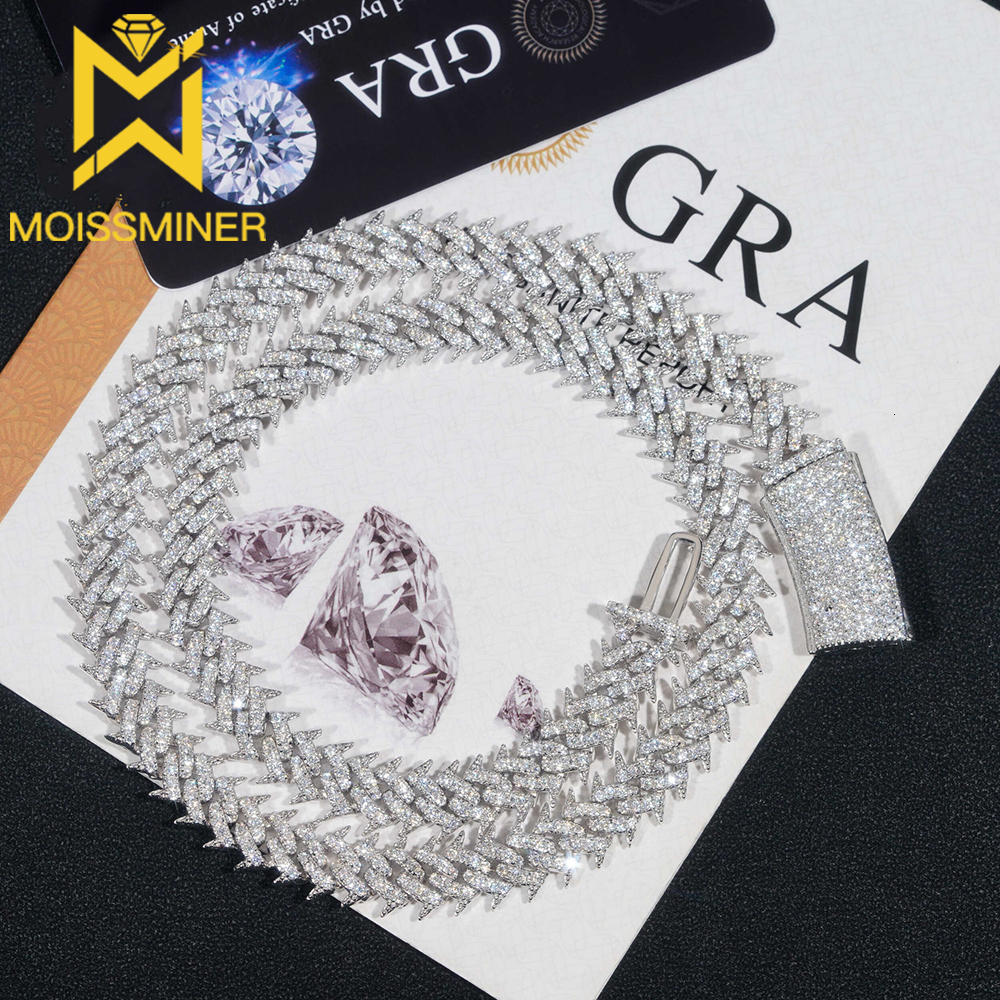 10mm Moissanite Rhombus Cuban Chain Bracelet Necklace S925 Silver Iced Out For Men Women Hip Hop Jewelry Pass Diamonds Tester