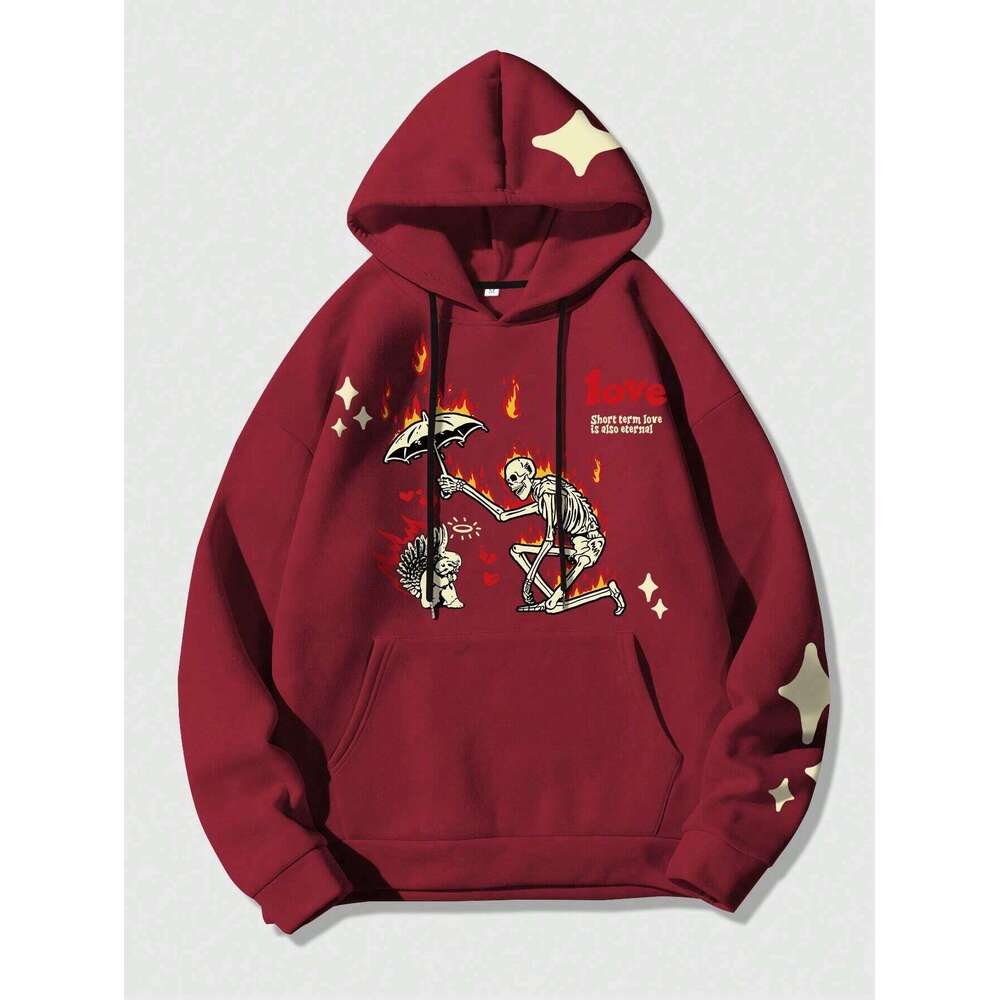 American Street Y2K Skull Print Harajuku Personalized Loose Men's and Women's Autumn/Winter Hoodie