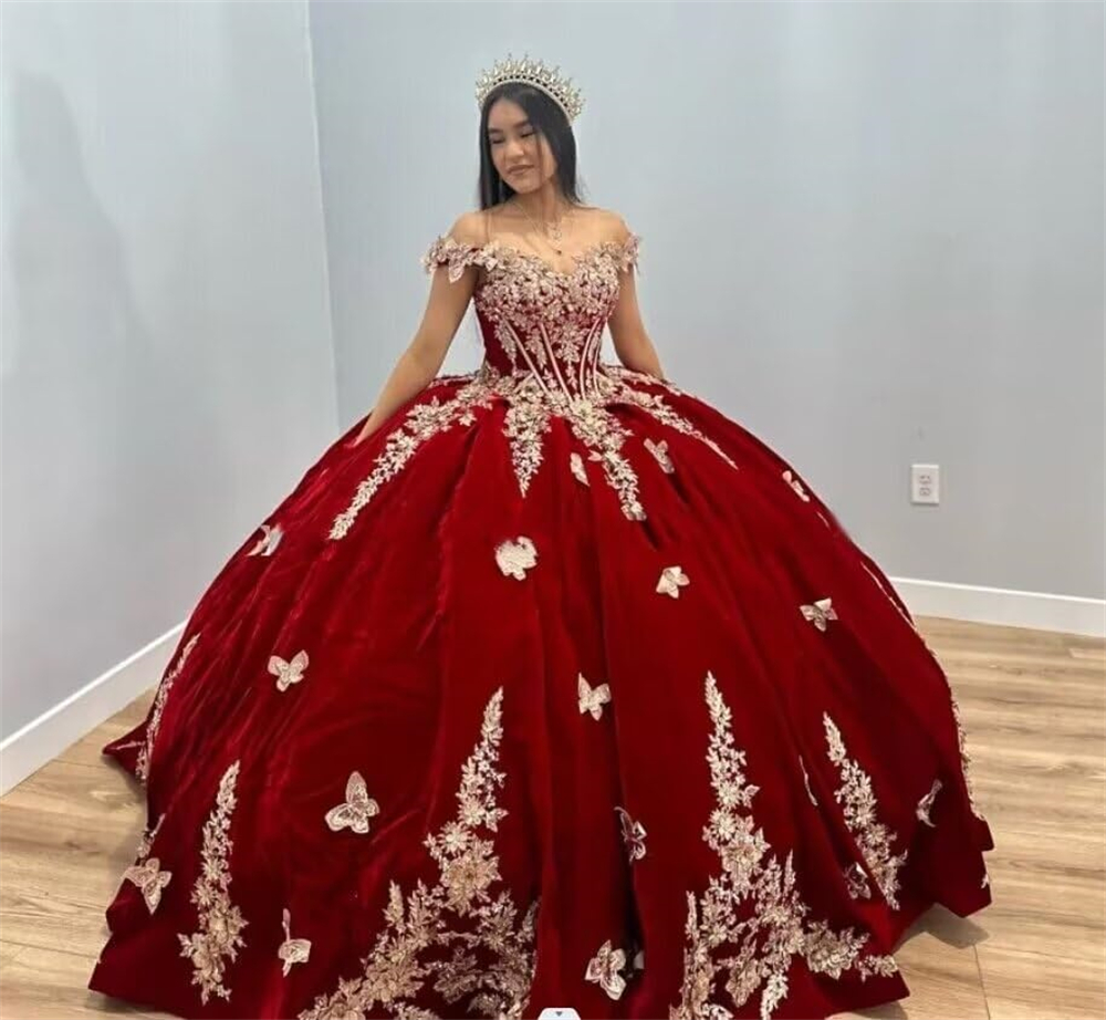 Ball Gown Quinceanera Dresses Elegant Sequins Appliques Off the Shoulder V-Neck Lace-up Plus Size Sweet 15 16 Princess Birthday Party Gowns Vestidos D