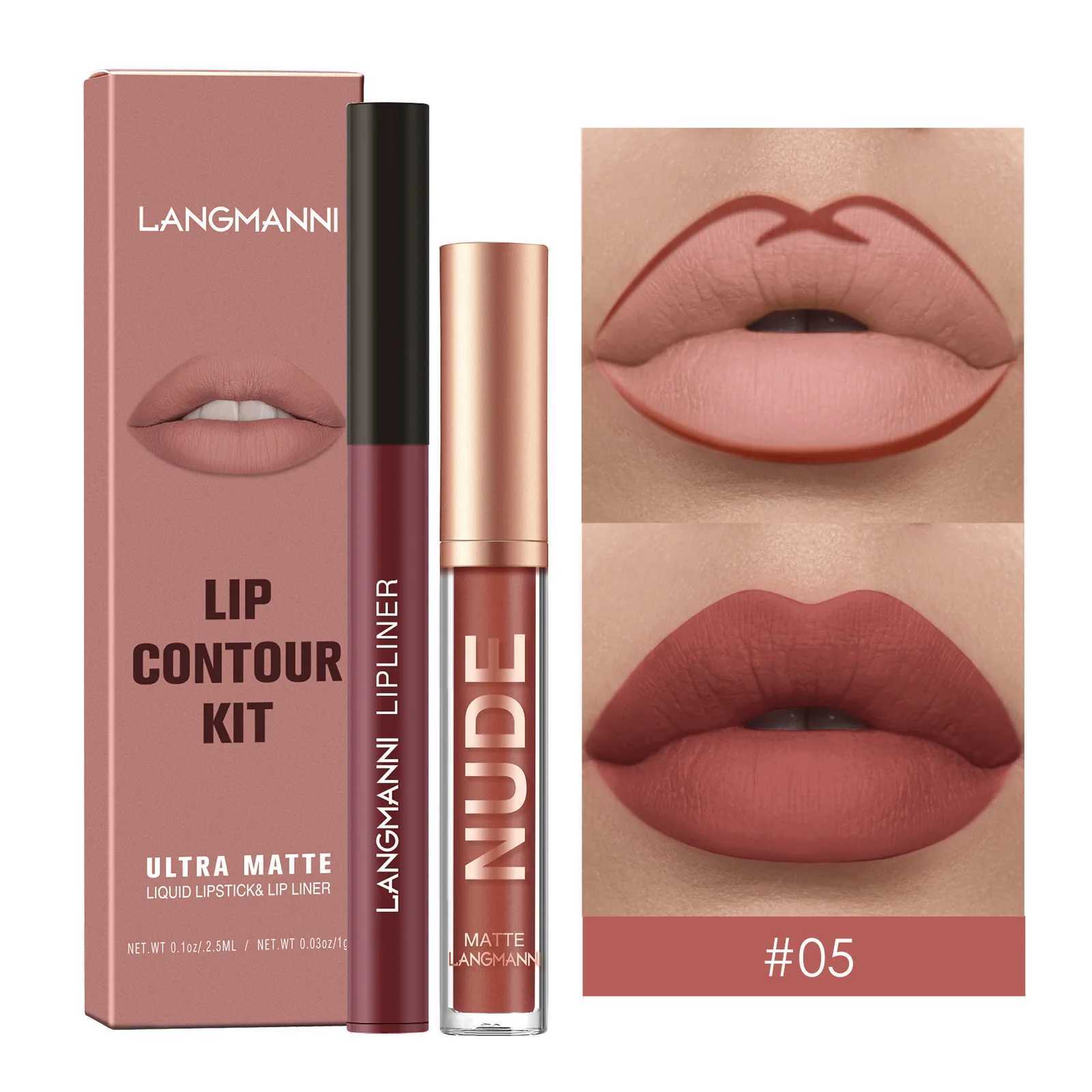 Waterproof and durable matte velvet lip gloss lip liner set 2/set lip pen and lip gloss combination set lip contour makeup W250312
