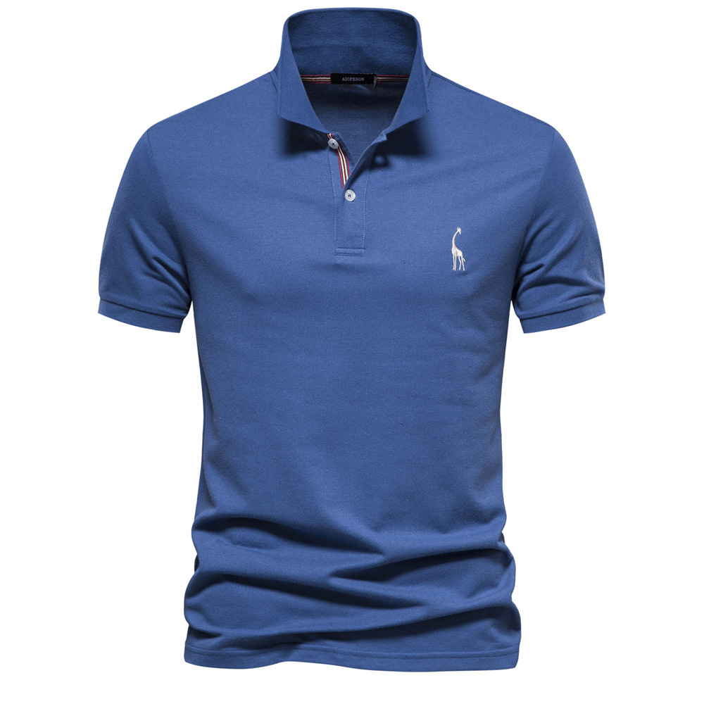High quality European size cotton deer embroidery POLO men's t-shirt solid color lapel basic short sleeved top for men tracksuit