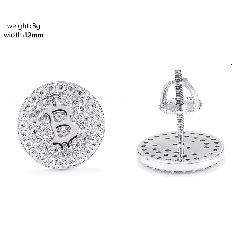 12mm Bitcoin S925 Silver Moissanite Triple Sta Earrings Iced Out For Men Women Hip Hop Jewelry Pass Diamonds Tester With GRA