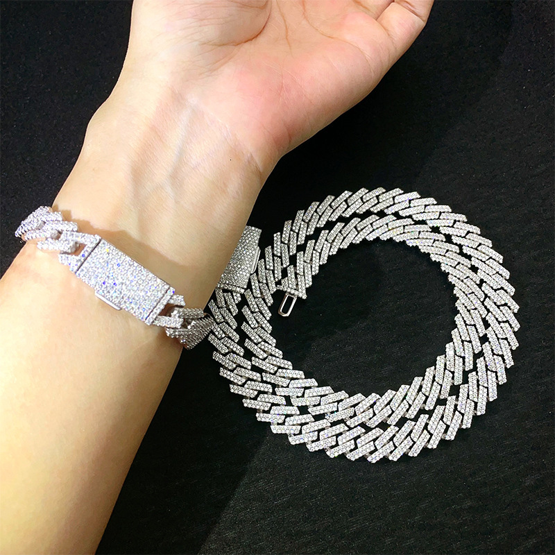 12mm Moissanite Two Rows Of Cuban Chain Bracelet Necklace S925 Silver Iced Out For Men Women Hip Hop Jewelry Pass Diamond Tester