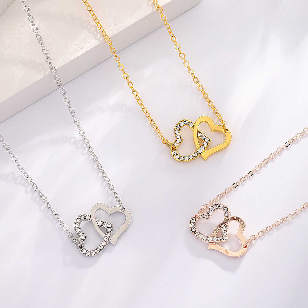 Four piece set of light luxury jewelry cold style double love necklace niche cold style concentric bracelet set W250312