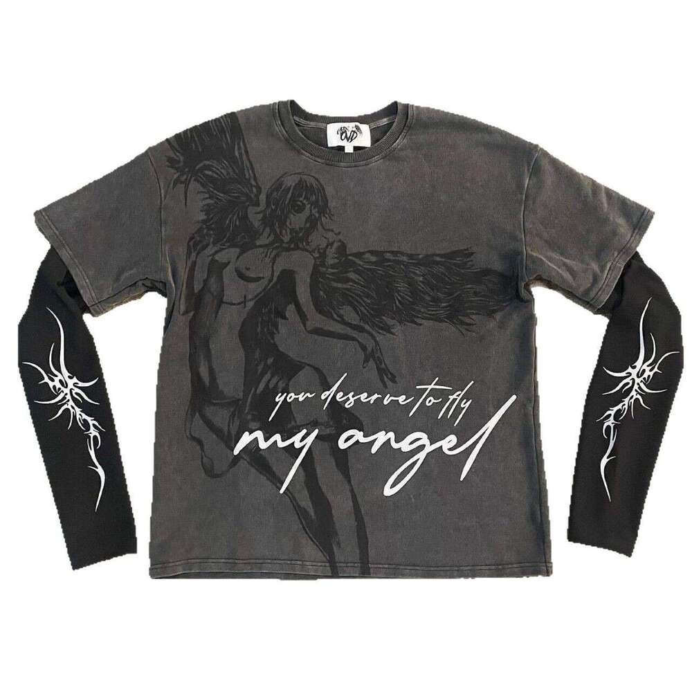 Summer casual oversized summer fashion T-shirt sports long shirt round neck new item fake two-piece old