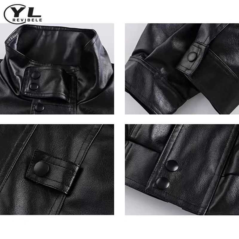 Street Stand Collar Pilot Jacket Men Vintage Pu Leather Motorcycle Jackets Loose Windbreak Coats Woman Oversized Bomber OutwearT250311