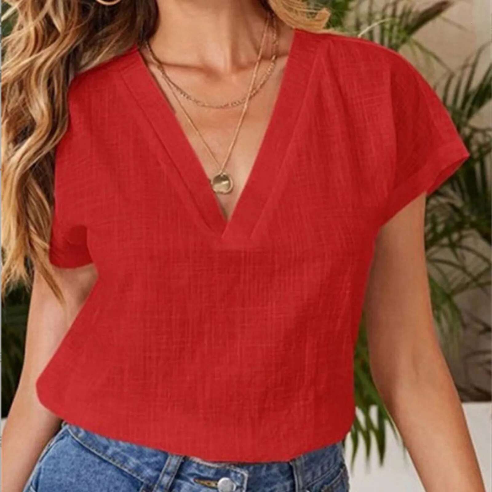 Elegant Blouses For Women Women's Summer Solid Color En Cotton Loose Half Sleeve Blusas Elegantes Para Mujer 2024