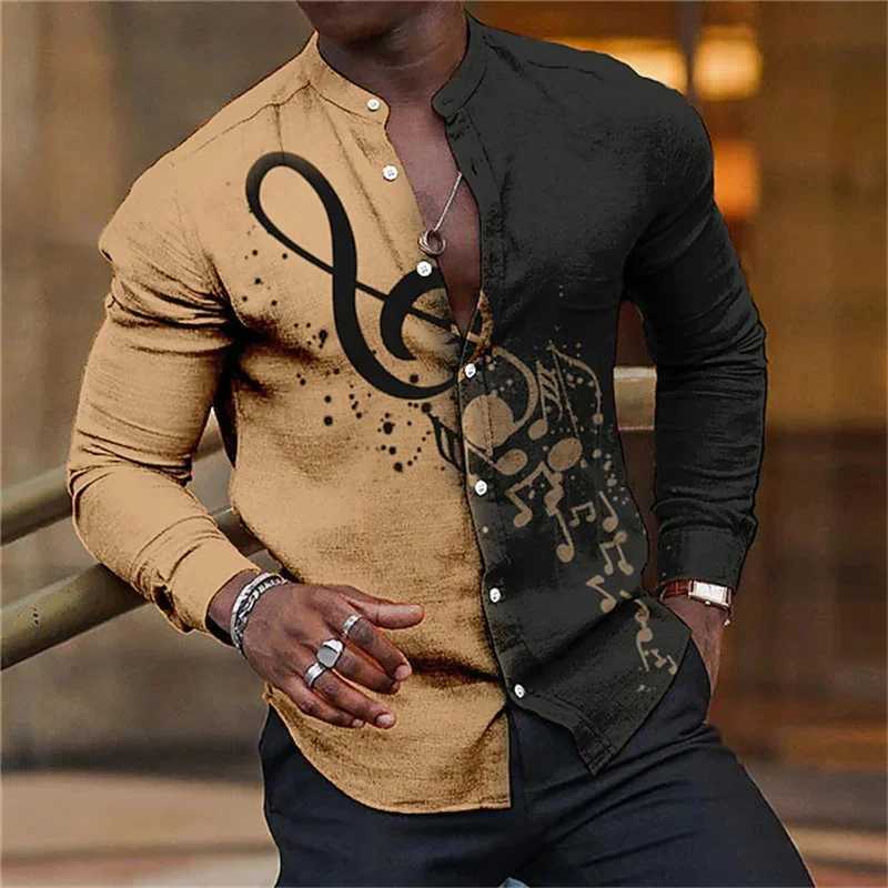 Luxury Music Festival Mens Color Music Shirt 3D Printed Two tone Style Long Sleeve 5-Color Party Stand Collar Shirt 2024 W250312