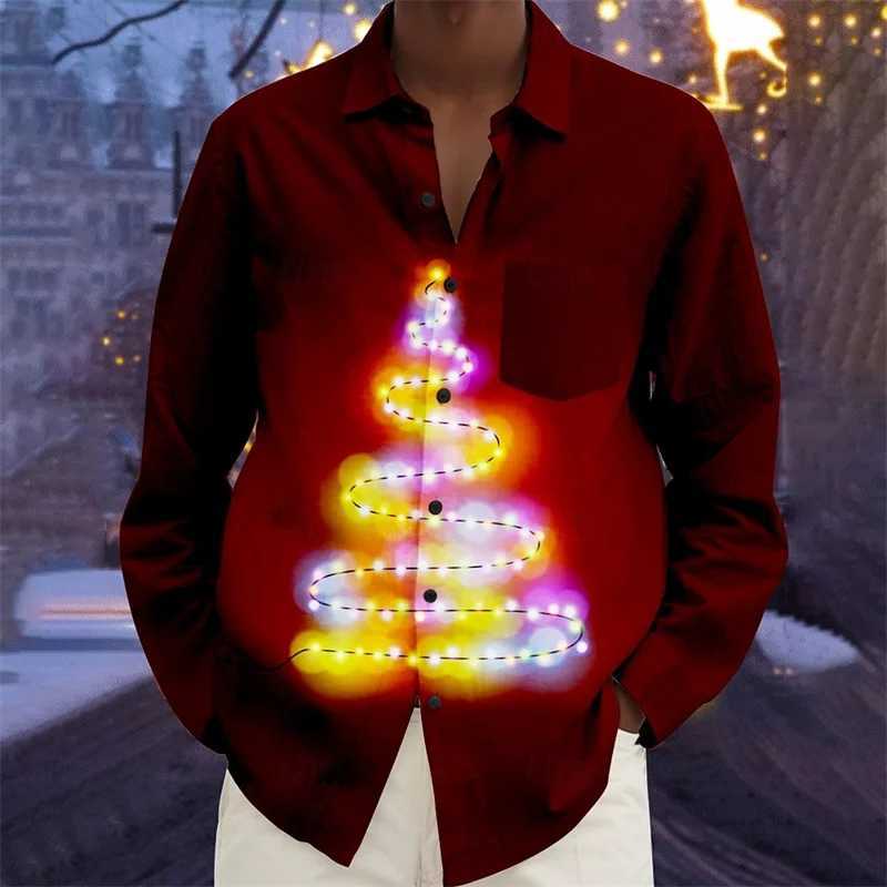 Christmas Mens Christmas Animal Shirt Santa Claus Long Sleeve Autumn/Winter Collar Shirt 3D Printed XS-6XL New Year Gift W250312