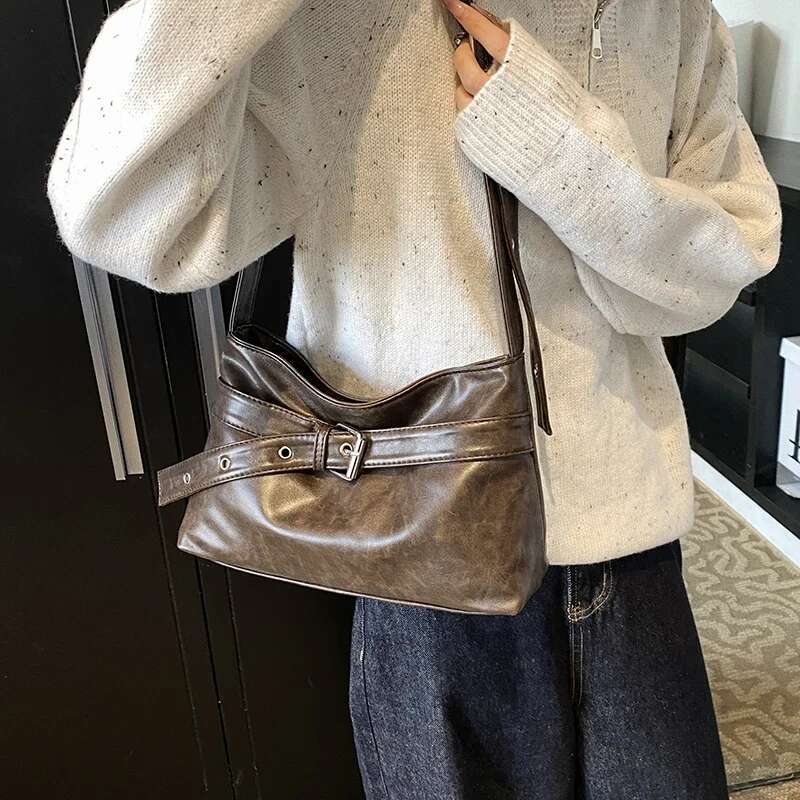 LEFTSIDE Belt Design Small PU Leather Cross Body Bags Lady Shoulder Bag For Women 2024 New Trend Fashion Handbags And Purses