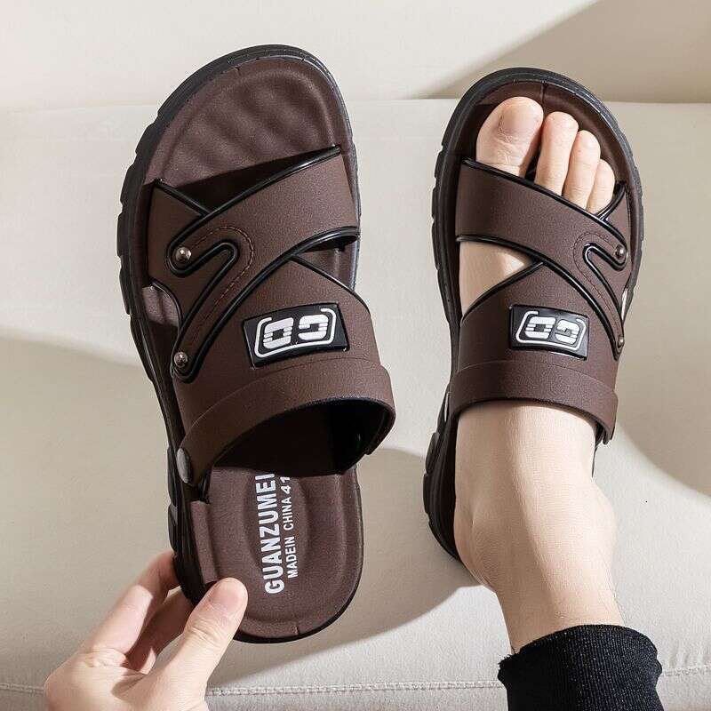 Sandals men 2025 new leather thick soled beach sandals for summer outdoor wear, dad anti slip and wear-resistant dual-use slippers