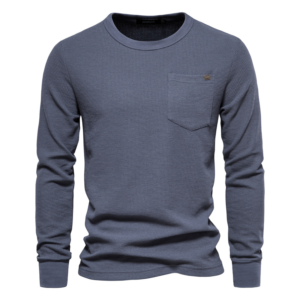 2025 Spring New European Waffle Long Sleeve Round Neck Men's Cotton T-shirt polo tracksuit