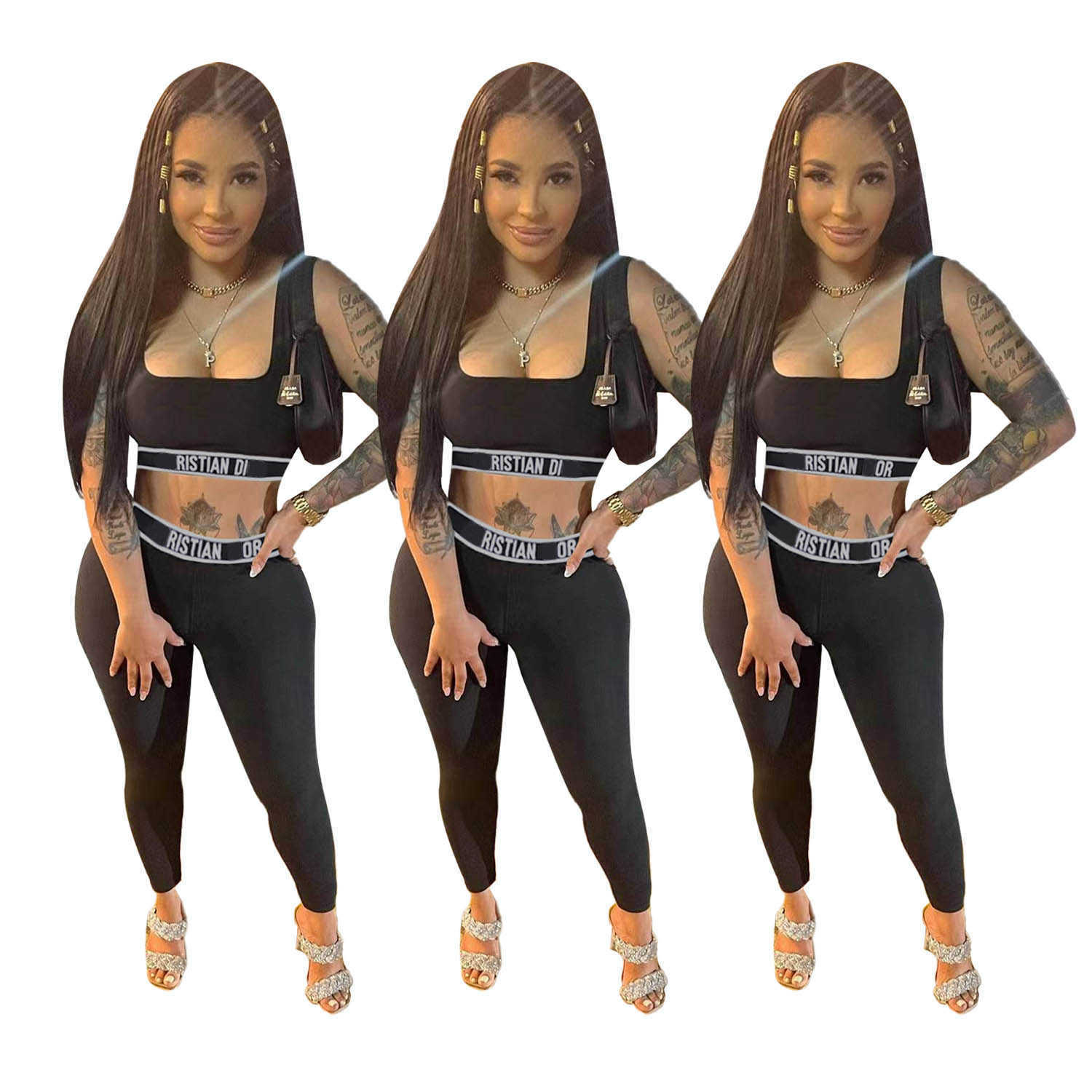 Women's Tracksuits YY9511 Womens 2024 Summer New Fashion Sports Pants Casual Two Piece Set Y250311Y4UG