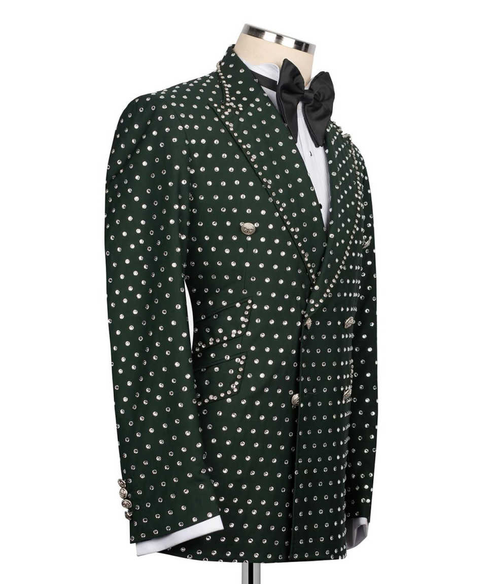 Luxury Wedding Tuxedos Fashion Beaded Men Suit Peaked Lapel 2 Piece Set Jacket Pants Groom Business Blazers Customized