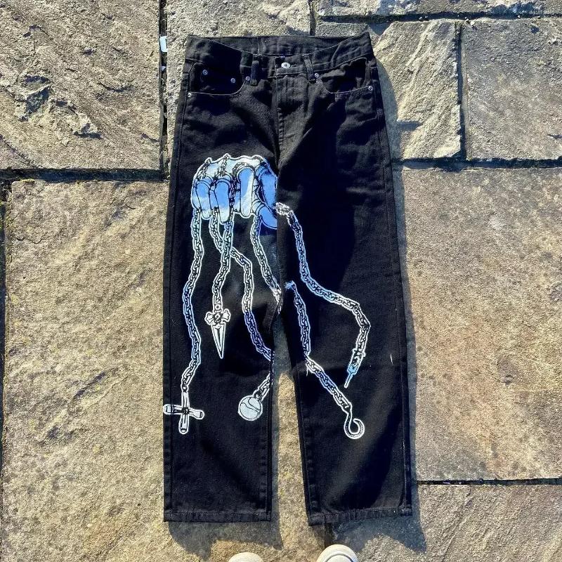 Men's Jeans Harajuku Anime Print Trouser Y2k For Men Baggy Jean Solo Leveling Streetwear Wide Leg Women High Waist Pants