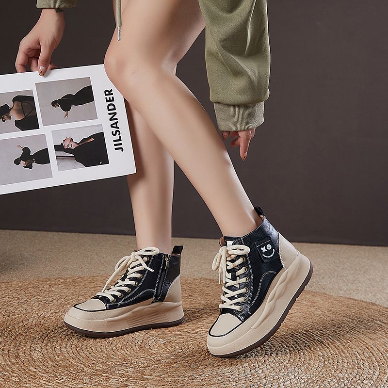 2024 Seasonal Women's Athletic Footwear - Trendy High-Top Casual Shoes with Dissolved White Outsole