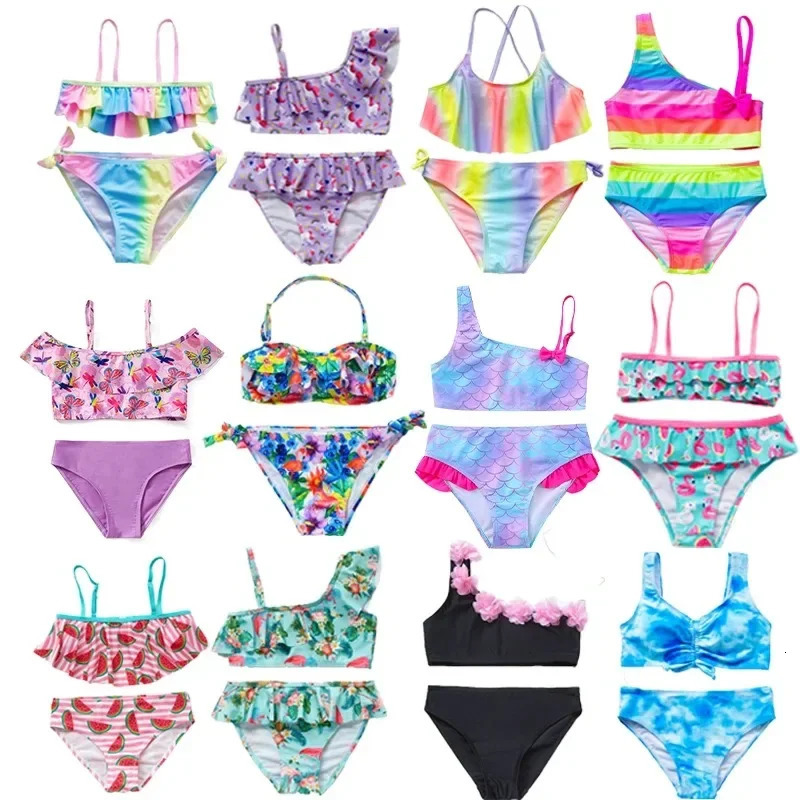 Teen Kids Girls Bandage Bikini Set Flamingo Print Summer Children Kids Swimsuit Baby Girls Two Pieces Swimwear Bathing Suit 250311