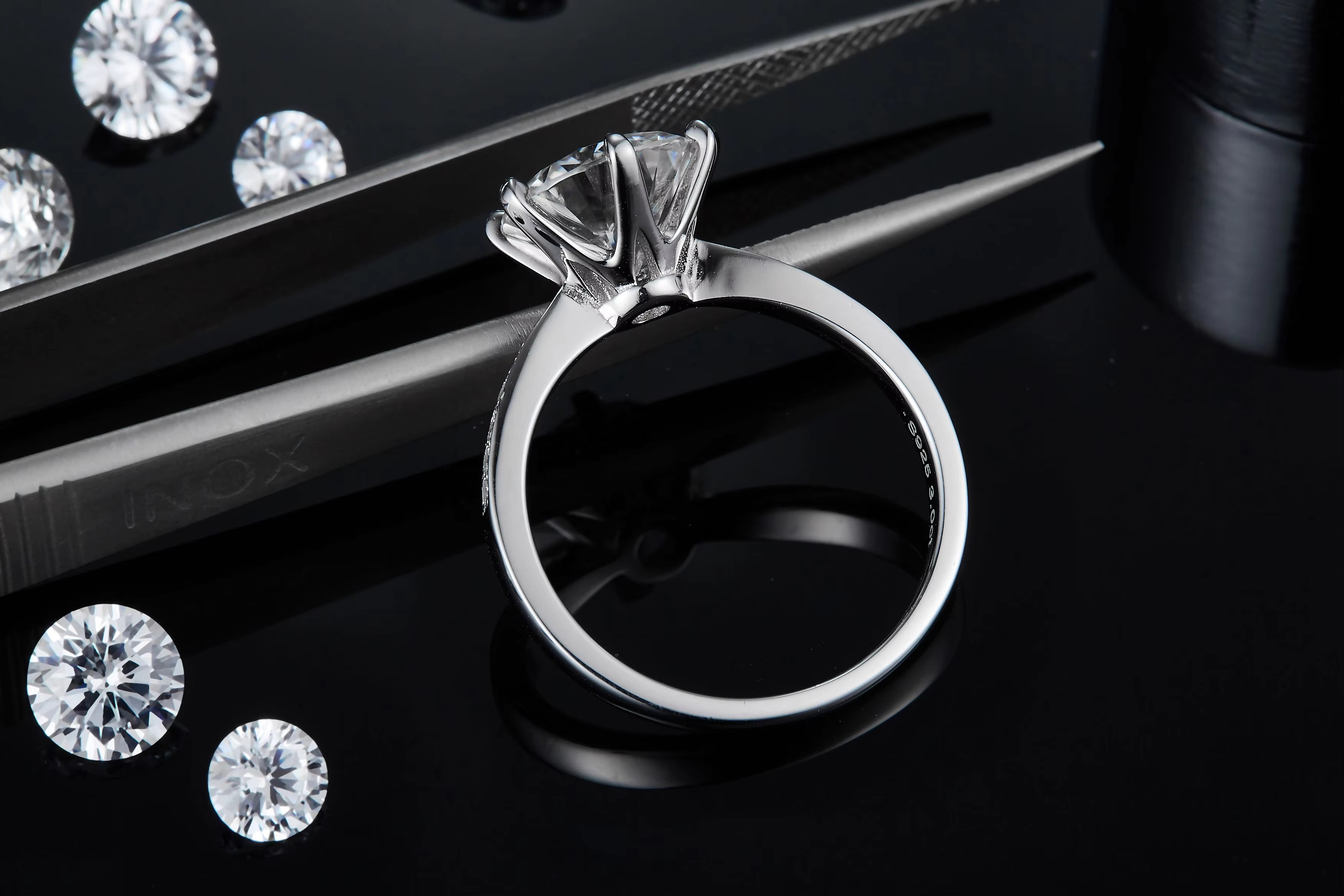 Real Moissanite Jewelry Wedding Engagement Ring 925 Sterling Silver Moissanite Diamond Ring