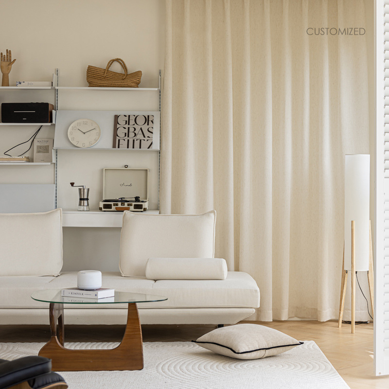 T0395 Non-transparent original linen yarn, natural linen thick yarn, light-transparent, non-transparent, washed French black edge shape Curtain