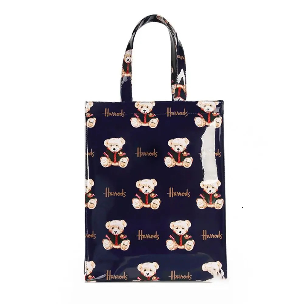 1Pc London Style PVC Reusable Shopping Purses Large Eco Friendly Flower Womens Tote Shopper Bag Summer Waterproof Beach Handbag 250305