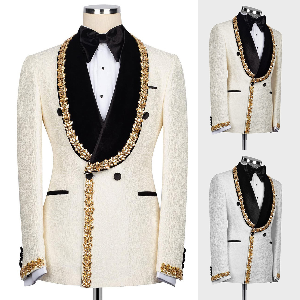 Luxury Men Suits Tailor-Made 2 Pieces Suit Tuxedos Shawl Lapel Groom Blazer Wedding Double Breasted Coat+Black Pants Prom Evening Party Formal Occasio