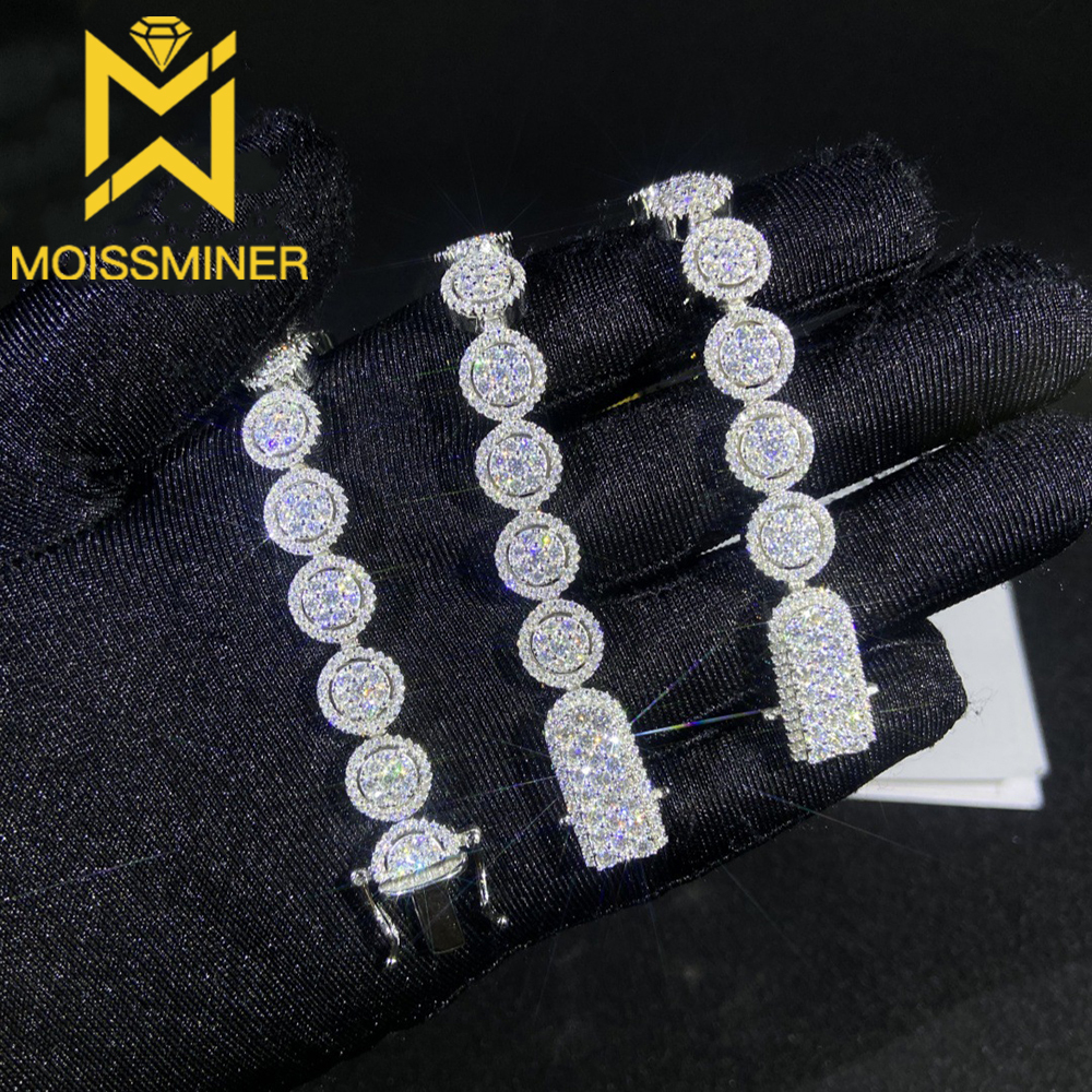 10mm S925 silver Moissanite Circular Bracelet Iced Out for Men Women Fashion Hip Hop Jewelry Pass Diamonds Tester With GRA