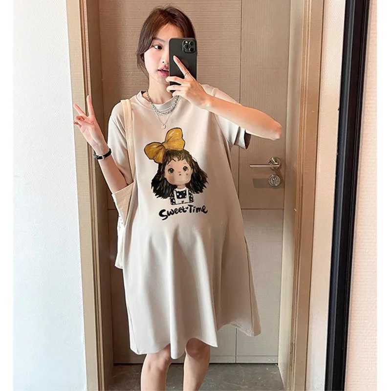 Maternity Summer Dress New Maternity Dress Fashionable Casual Sweet Age Reduction Loose Large Size Small T-Shirt SkirtT250311