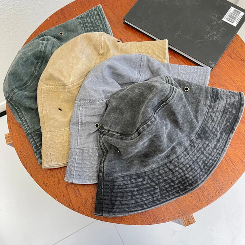 Washed Denim Bucket Hat Women Summer Fishermans Unisex Caps Hip Hop Men Panama Windproof Outdoor 250304