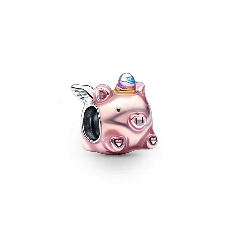 New 925 Sterling Silver Pretty Swallow Quote Double Dangle Charm Flying Unicorn Pig Cloud Swallow Curved Feather Clip Charm