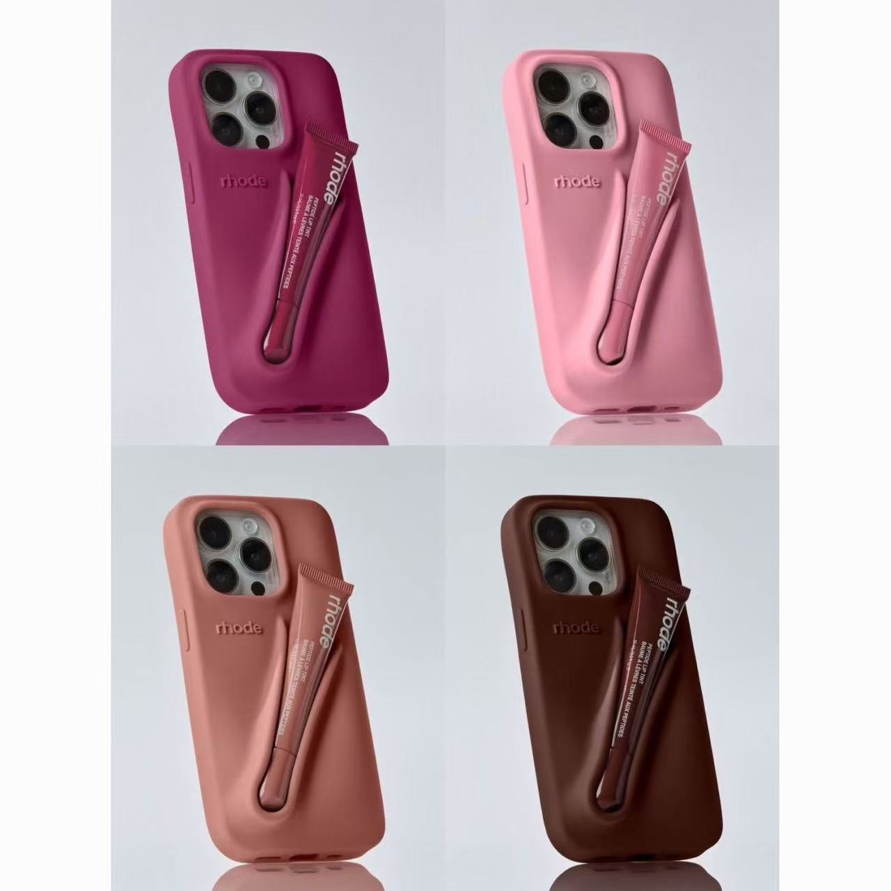 rhode phone case Lipstick Portable Case Design Lip Gloss Lipstick Lip Balm 3D Make-Up Silicone Phone Case for iPhone 15 14 13 12 Pro Max Holder Cover 