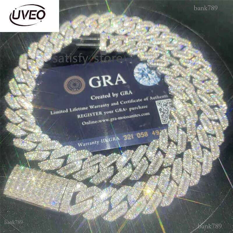 15Mm Fashion Hip Hop Jewelry Baguette Dia Men Necklace Sterg Sier Fully VVS Moissanite Cuban K C