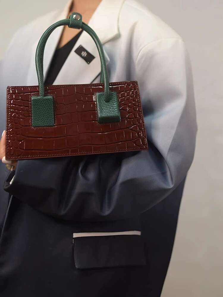 Fashionable crocodile print original design contrast leather ladies bag tote shoulder crossbody bag
