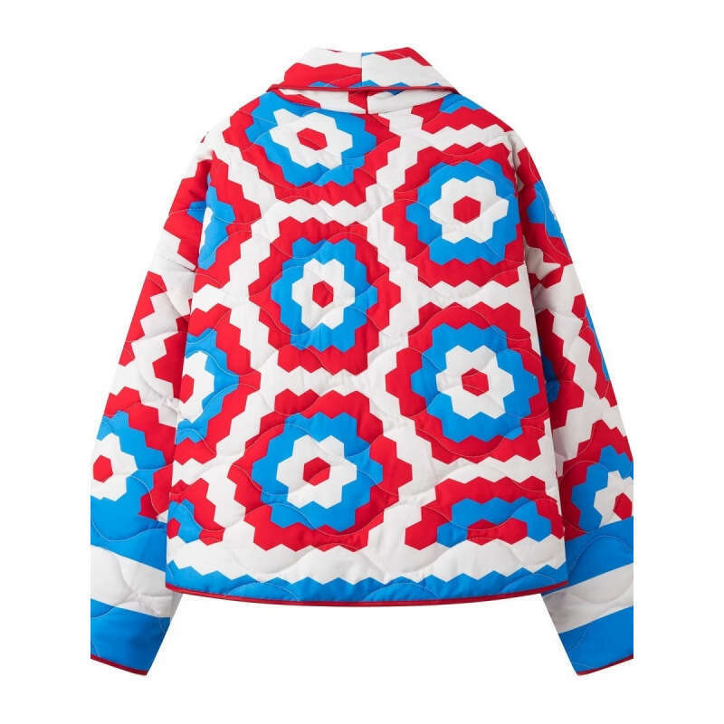 2024 Autumn/Winter New Y2k Fashion Versatile Colorful Printed Loose V-Neck Long Sleeved Cotton Jacket For Women