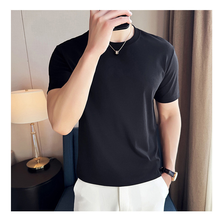 Liquid ammonia short sleeved round neck T-shirt for men, breathable and cool, cotton solid color men's style, summer stretch antibacterial tracks